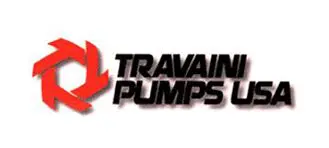 A red and black logo for travainer pumps ltd.