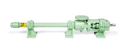 A green pipe with a handle and valve.