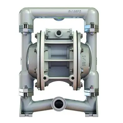 A close up of the front view of an air operated diaphragm pump