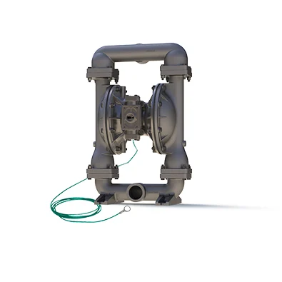 A gray pump with green cord attached to it.