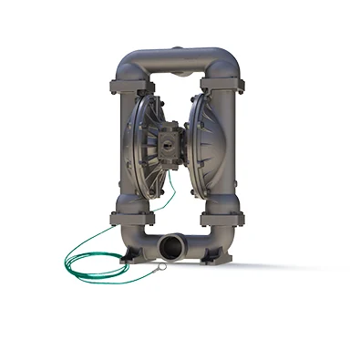 A gray pump with green cord attached to it.