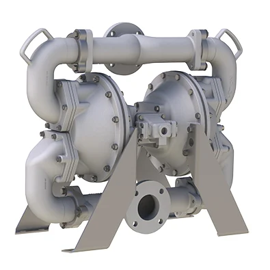 A double diaphragm pump with two legs and three valves.