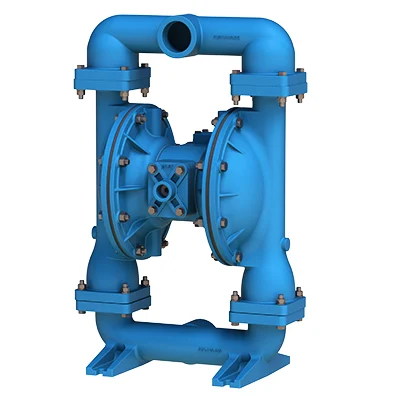 A blue pump with two different valves on it.