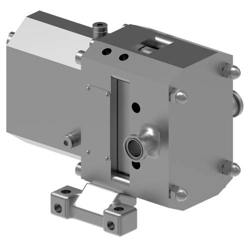 A 3 d image of the side view of a gearbox.