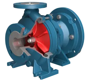 A blue pump with a red motor on it.