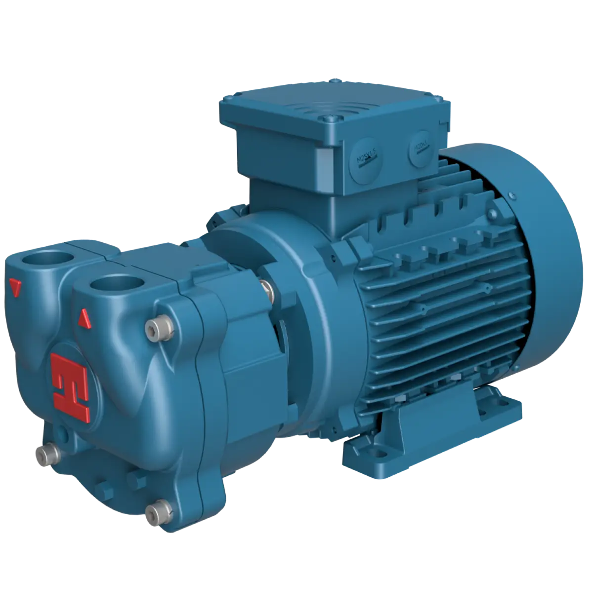 A blue pump is shown with the motor on.