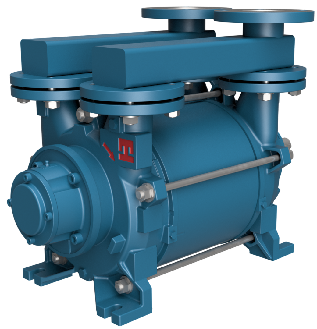 A blue pump is shown with two pistons.