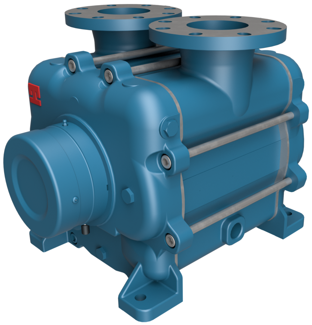 A blue pump is shown with two valves.