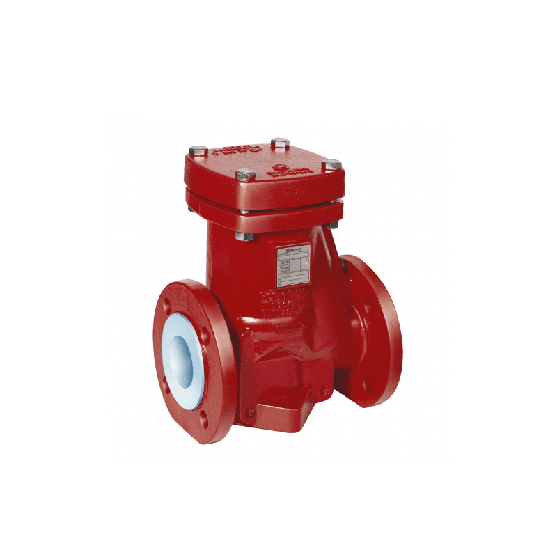 A red and white valve sitting on top of a green background.