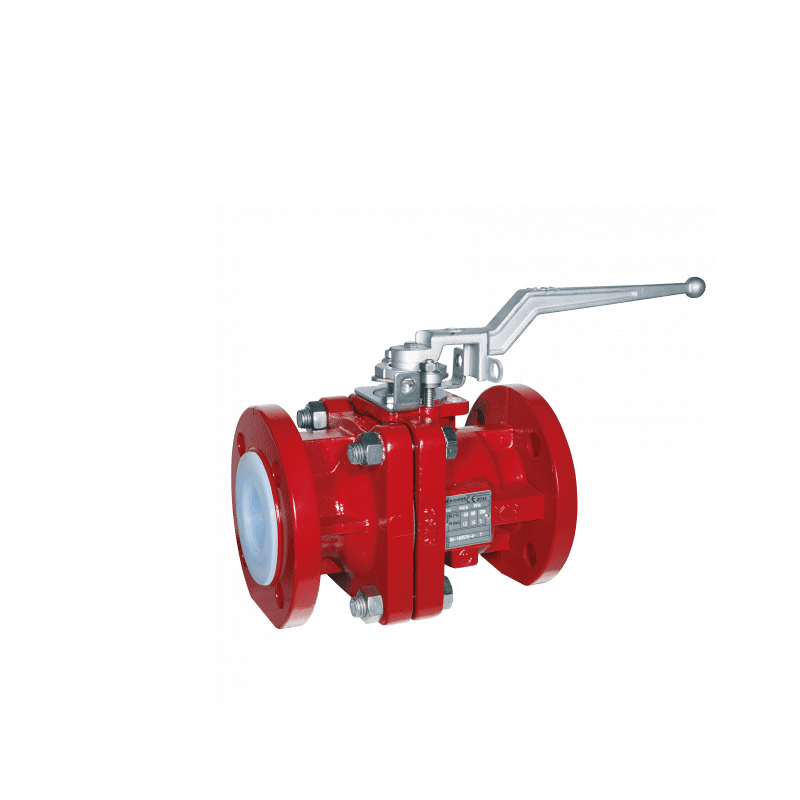 A red and white ball valve on a green background