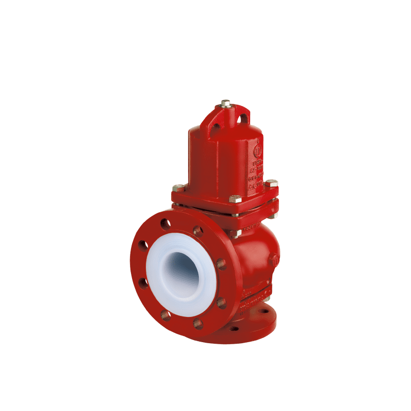 A red and white valve sitting on top of a green background.