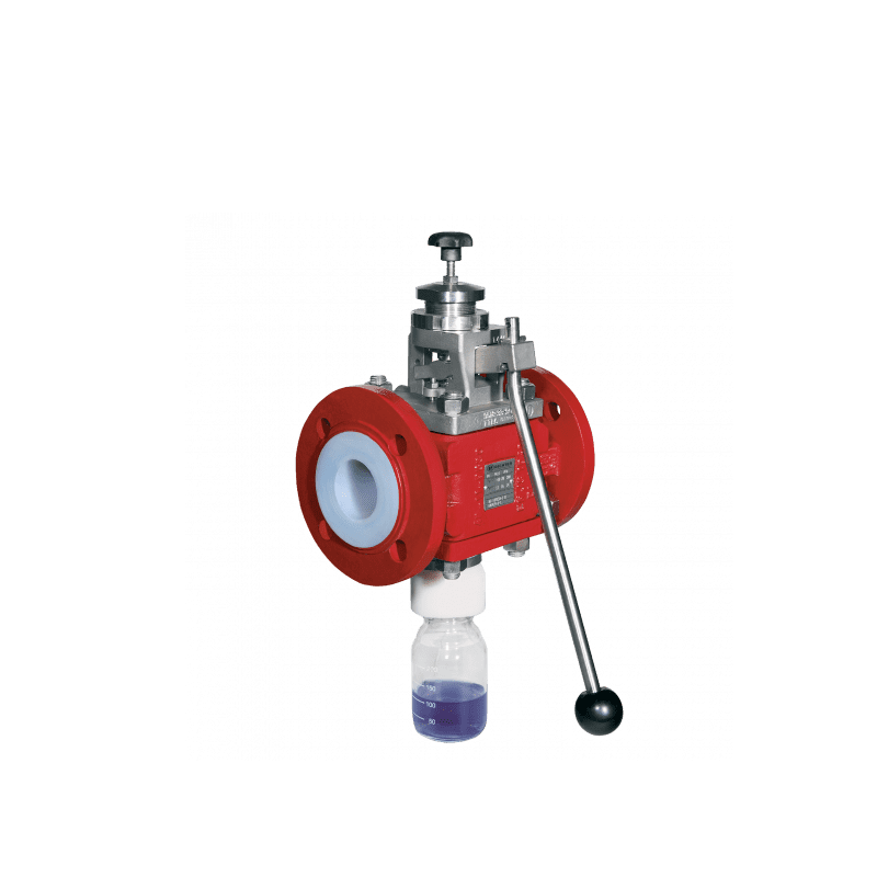 A red and white valve with a green background