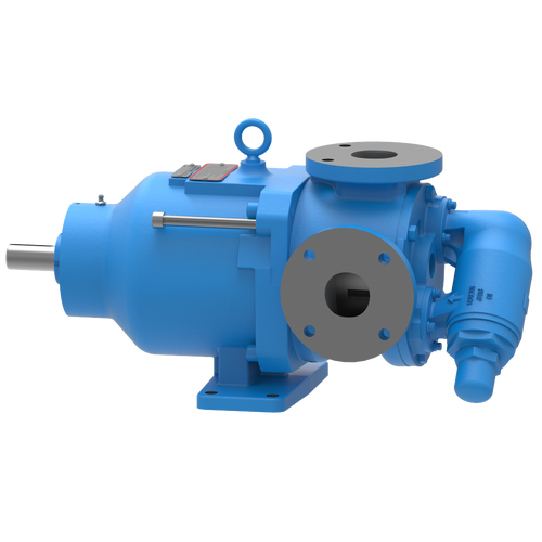 A blue pump is shown with the bottom of it.