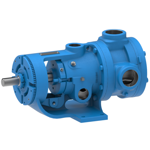 A blue pump is shown with the bottom of it.