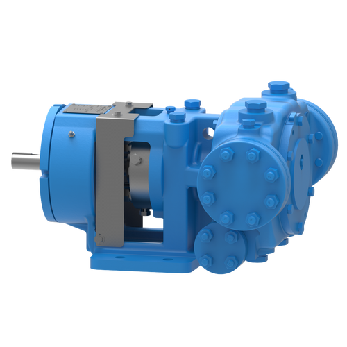 A blue pump is shown with the bottom of it.