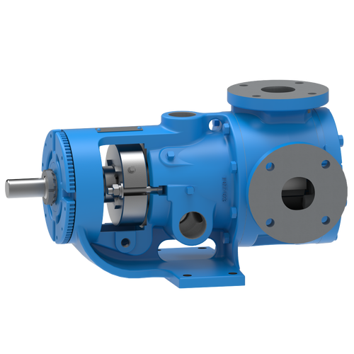 A blue pump is shown with the gears on.