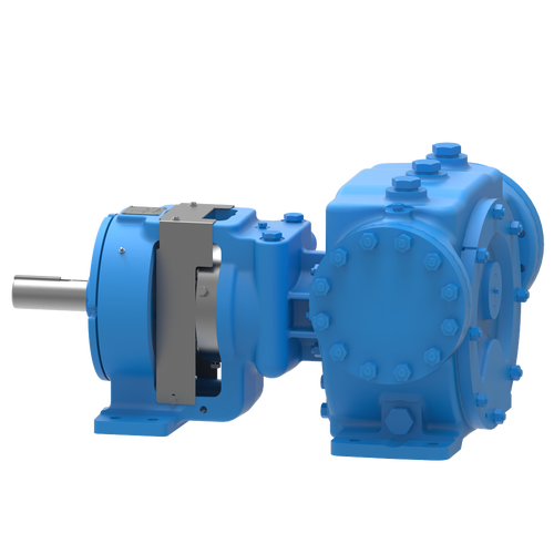 A blue pump is shown with the bottom of it.