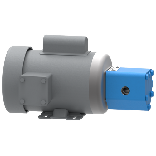 A blue motor is shown on the side of a wall.